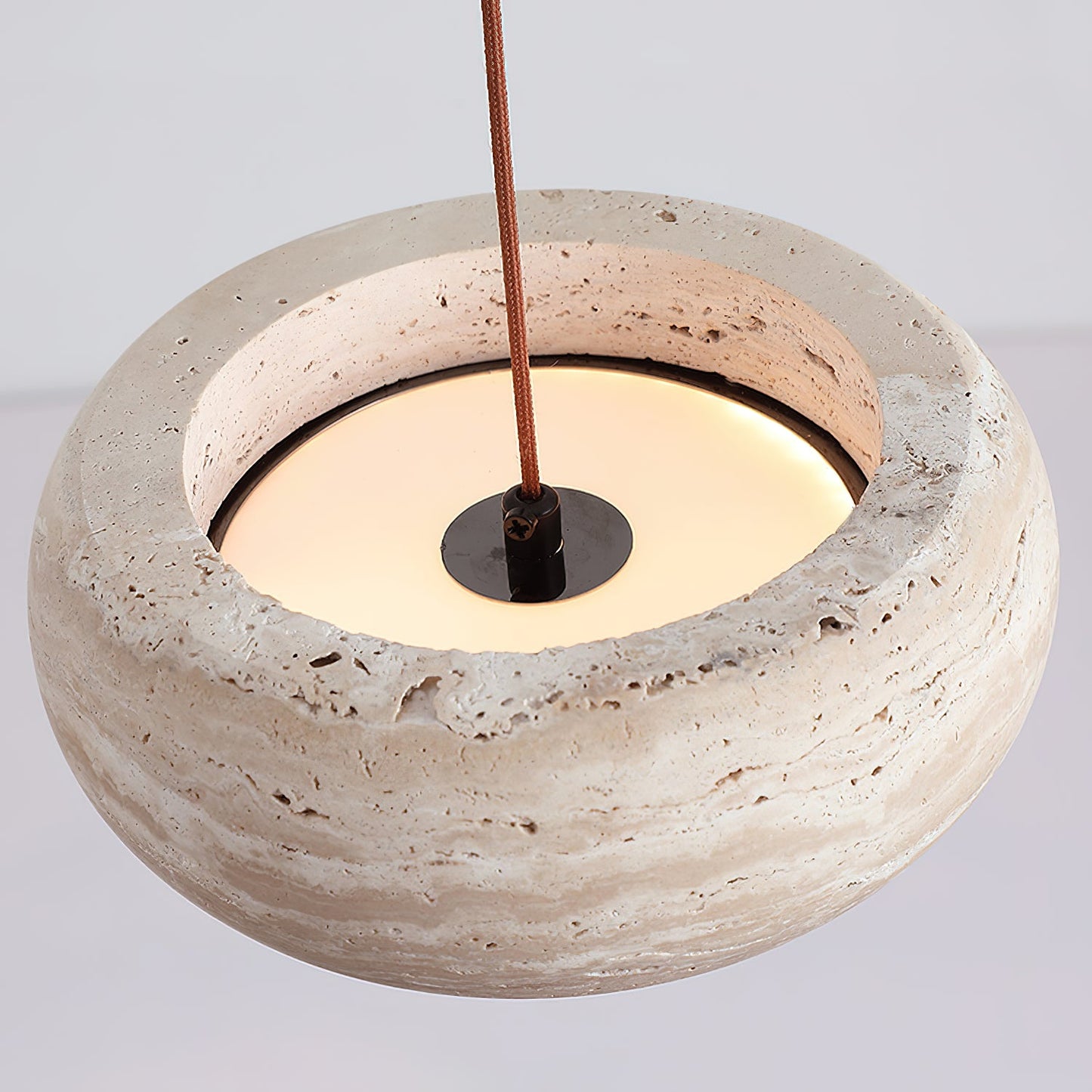 Travertine Drum Pendant Lamp - Natural Stone Disk Light | TRIAC Dimmable Integrated LED Island Pendant