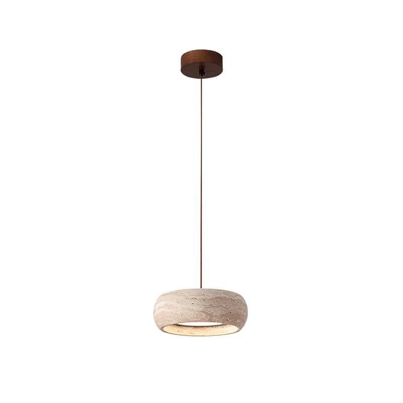 Travertine Drum Pendant Lamp - Natural Stone Disk Light | TRIAC Dimmable Integrated LED Island Pendant