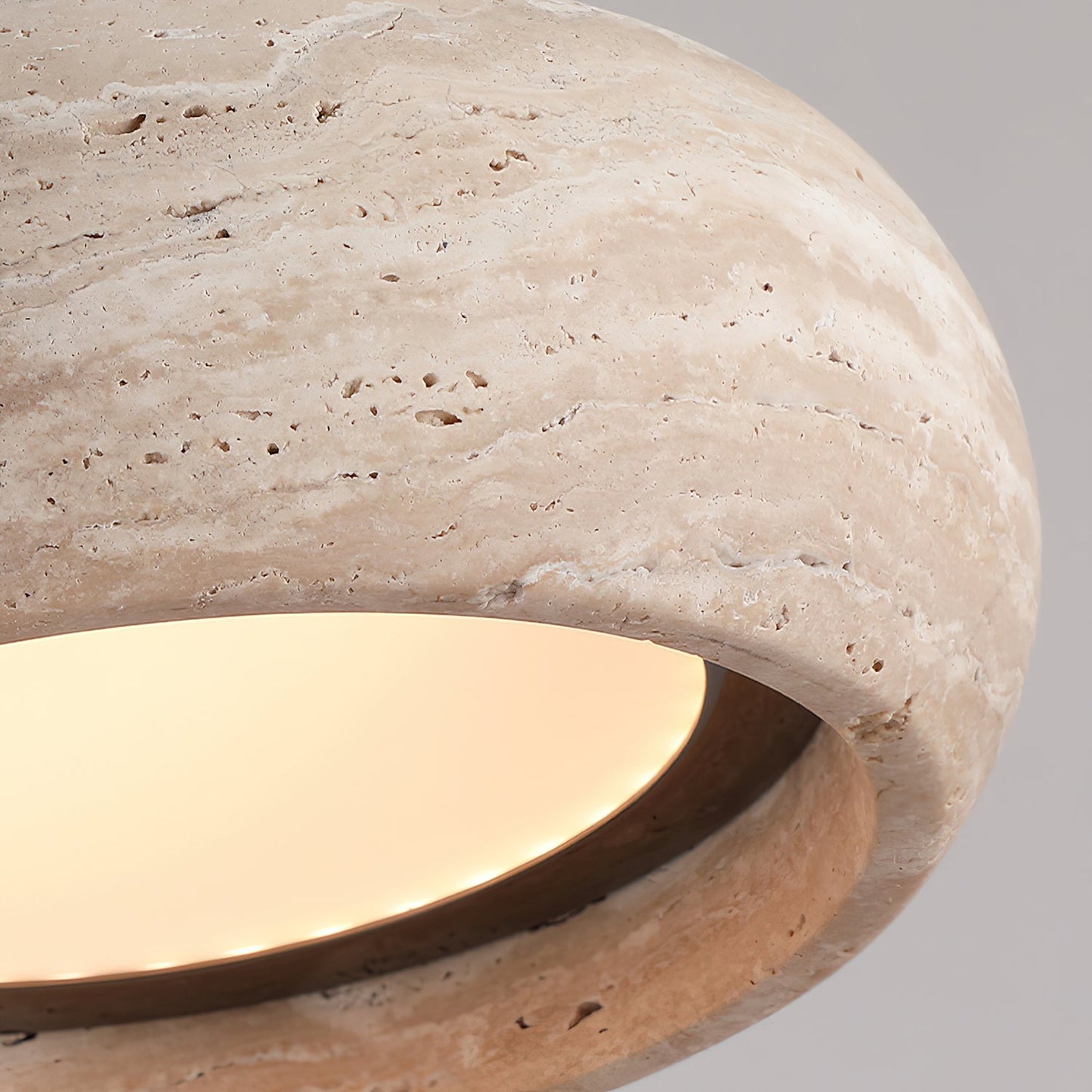 Travertine Drum Pendant Lamp - Natural Stone Disk Light | TRIAC Dimmable Integrated LED Island Pendant
