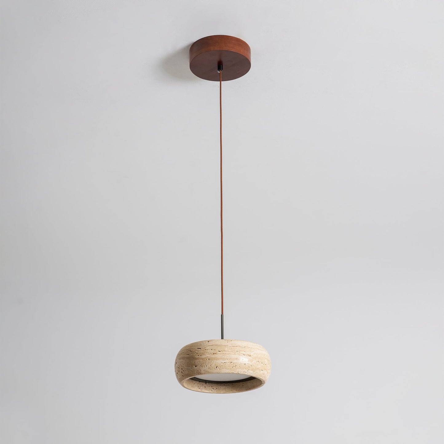 Travertine Drum Pendant Lamp - Natural Stone Disk Light | TRIAC Dimmable Integrated LED Island Pendant
