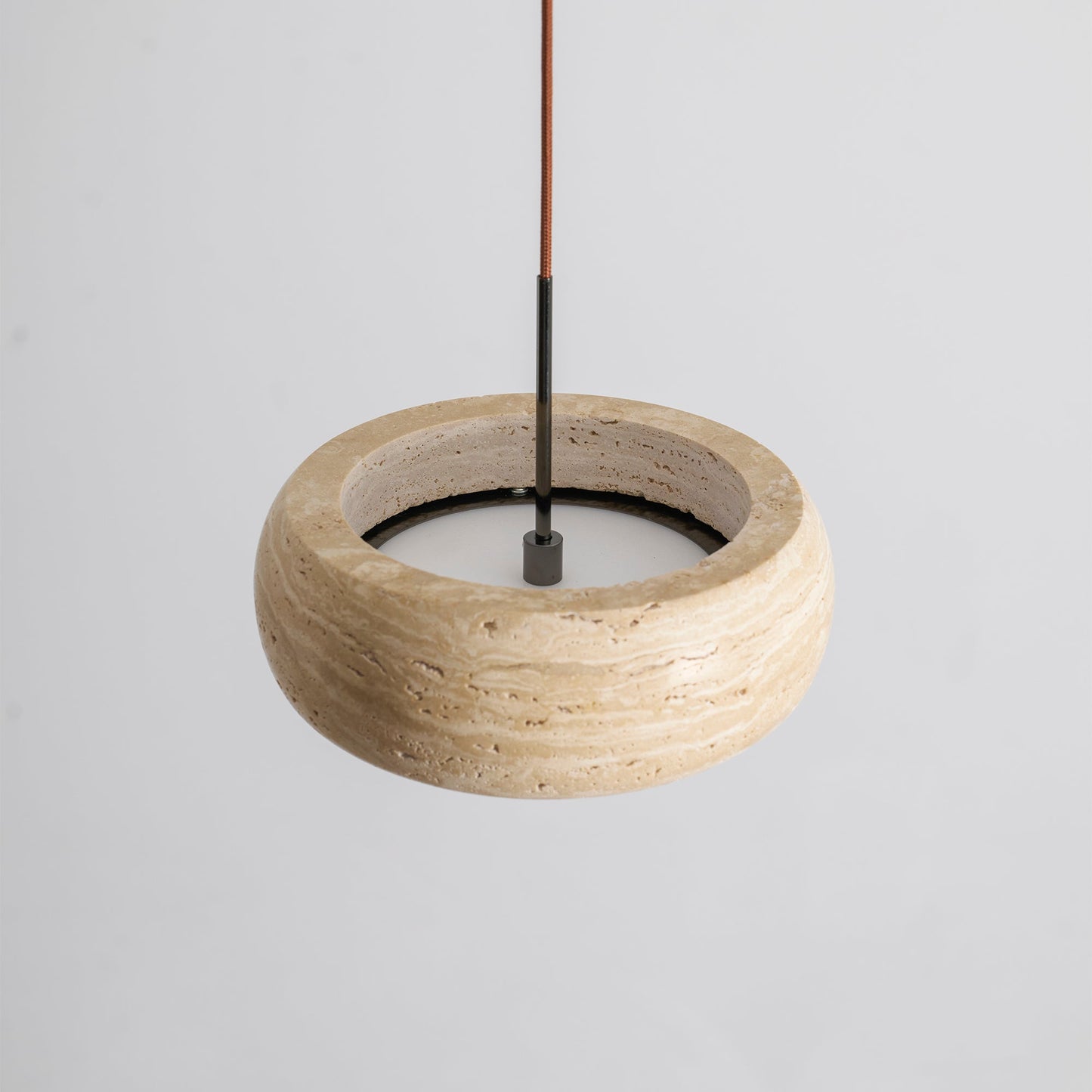 Travertine Drum Pendant Lamp - Natural Stone Disk Light | TRIAC Dimmable Integrated LED Island Pendant