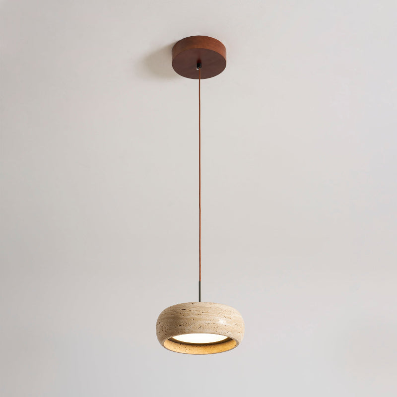 Travertine Drum Pendant Lamp - Natural Stone Disk Light | TRIAC Dimmable Integrated LED Island Pendant
