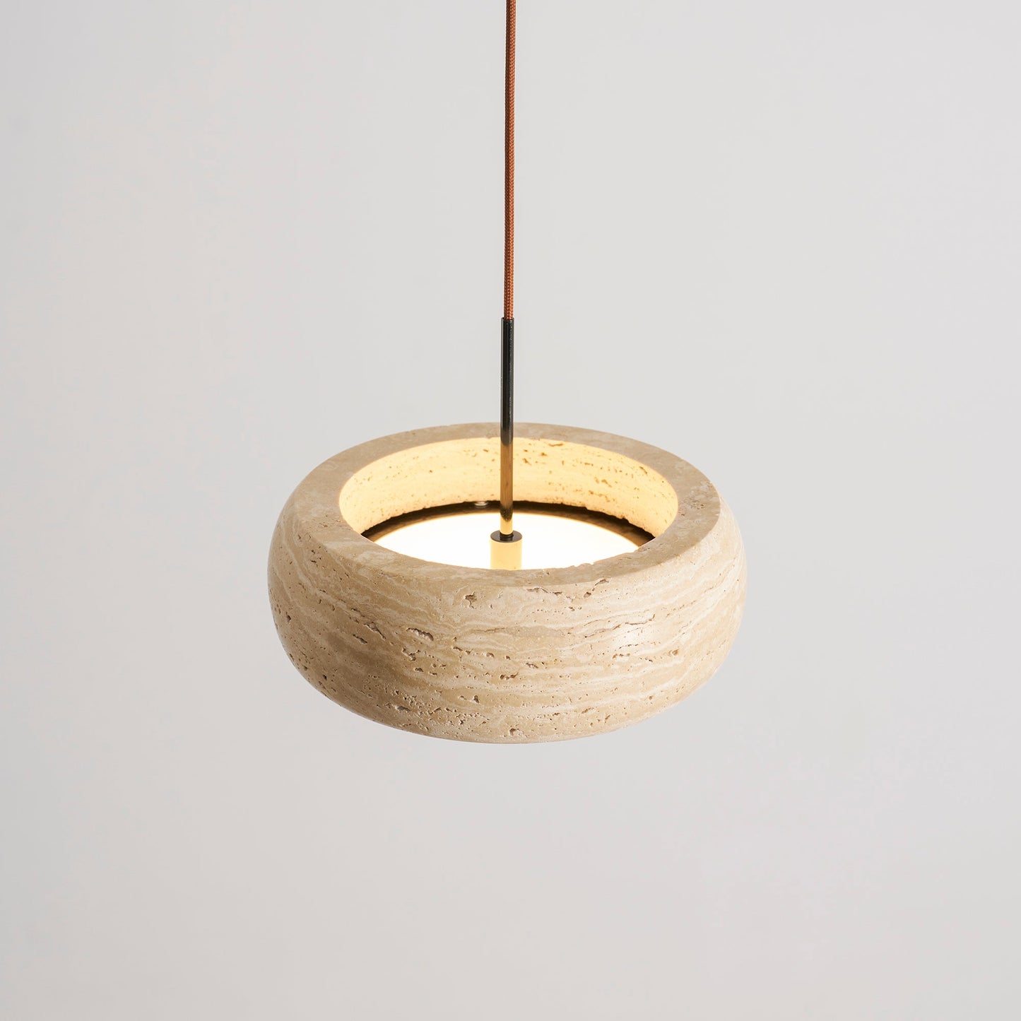 Travertine Drum Pendant Lamp - Natural Stone Disk Light | TRIAC Dimmable Integrated LED Island Pendant
