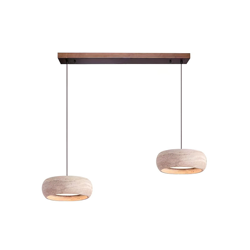 Travertine Drum Pendant Lamp - Natural Stone Disk Light | TRIAC Dimmable Integrated LED Island Pendant