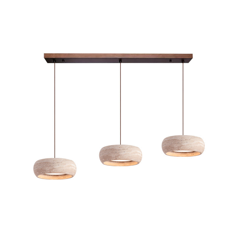 Travertine Drum Pendant Lamp - Natural Stone Disk Light | TRIAC Dimmable Integrated LED Island Pendant