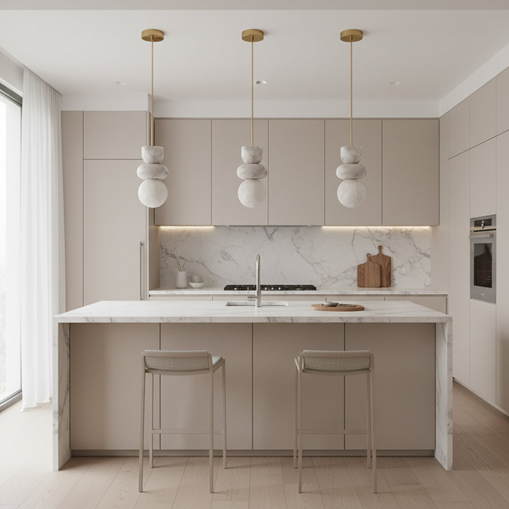 Alabaster Totem Pendant Lamp – Natural Stone Cylinder & Brass Modern LED Pendant