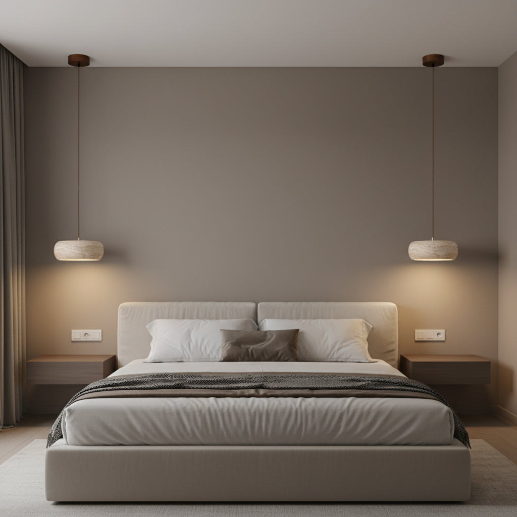 Travertine Drum Pendant Lamp - Natural Stone Disk Light | TRIAC Dimmable Integrated LED Island Pendant