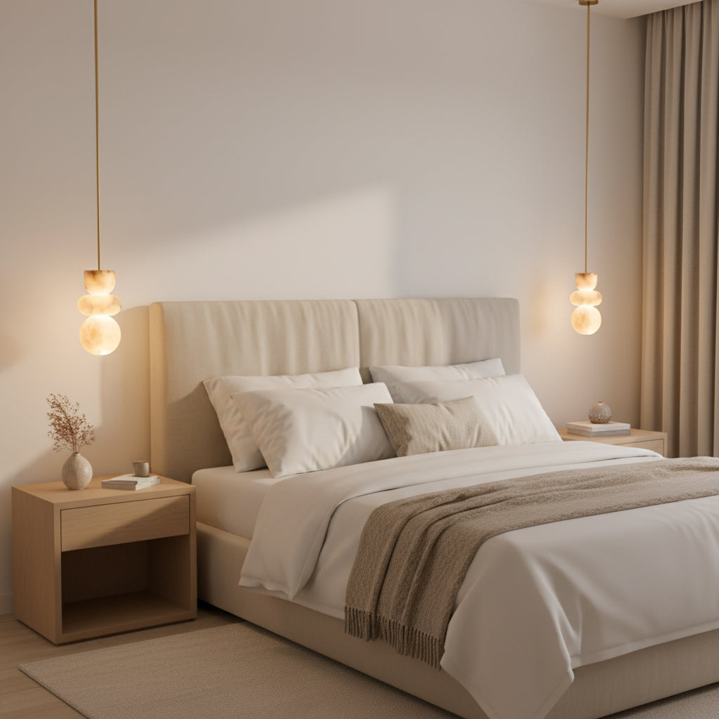 Alabaster Totem Pendant Lamp – Natural Stone Cylinder & Brass Modern LED Pendant
