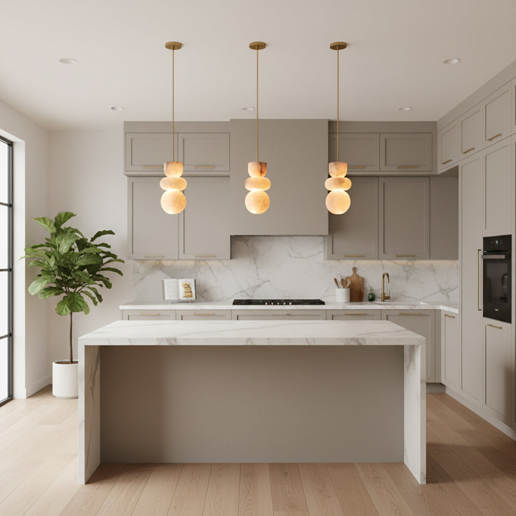 Alabaster Totem Pendant Lamp – Natural Stone Cylinder & Brass Modern LED Pendant
