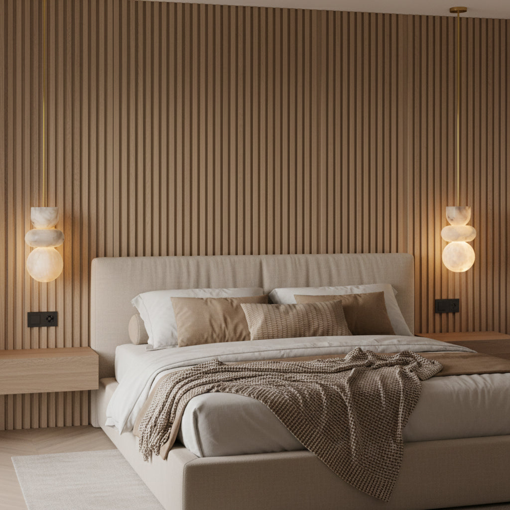 Alabaster Totem Pendant Lamp – Natural Stone Cylinder & Brass Modern LED Pendant