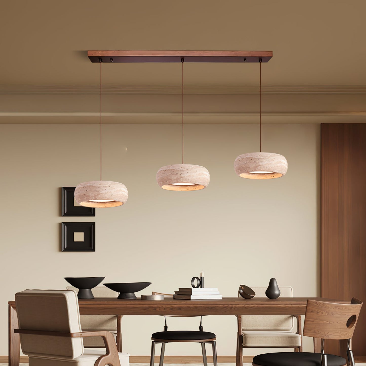 Travertine Drum Pendant Lamp - Natural Stone Disk Light | TRIAC Dimmable Integrated LED Island Pendant
