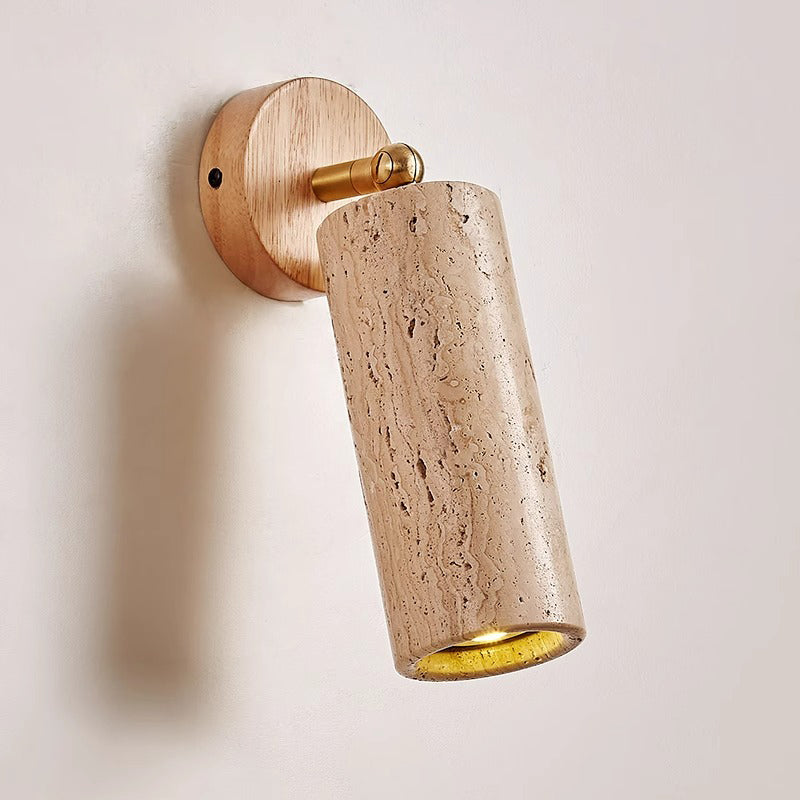 Travertine Mireille Wall Lamp - Pivoting Natural Stone Cylinder Spotlight | Adjustable E26/E27 Wall & Ceiling Light