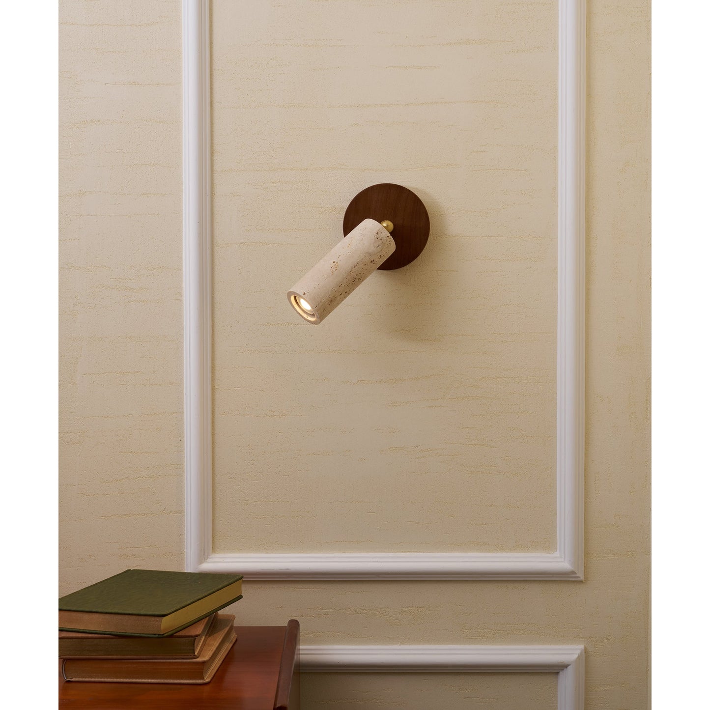 Travertine Mireille Wall Lamp - Pivoting Natural Stone Cylinder Spotlight | Adjustable E26/E27 Wall & Ceiling Light