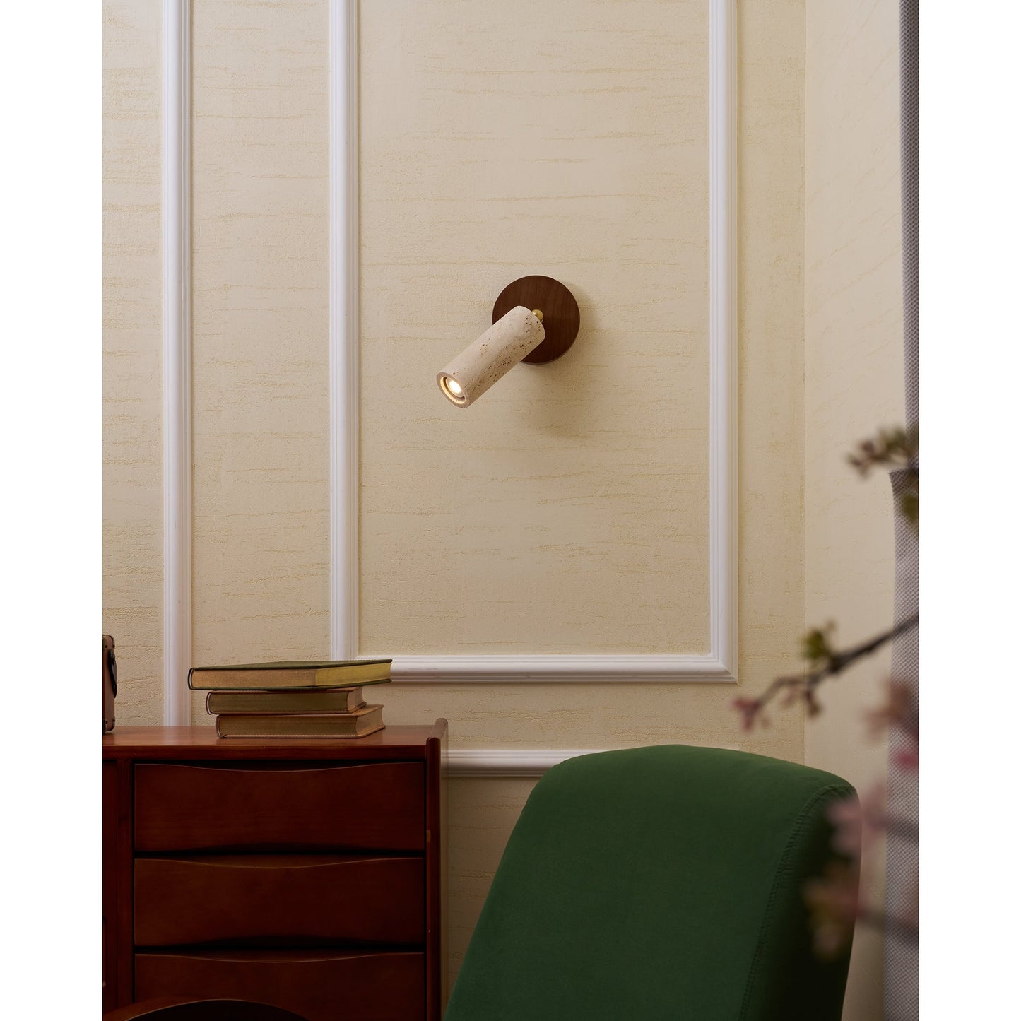 Travertine Mireille Wall Lamp - Pivoting Natural Stone Cylinder Spotlight | Adjustable E26/E27 Wall & Ceiling Light
