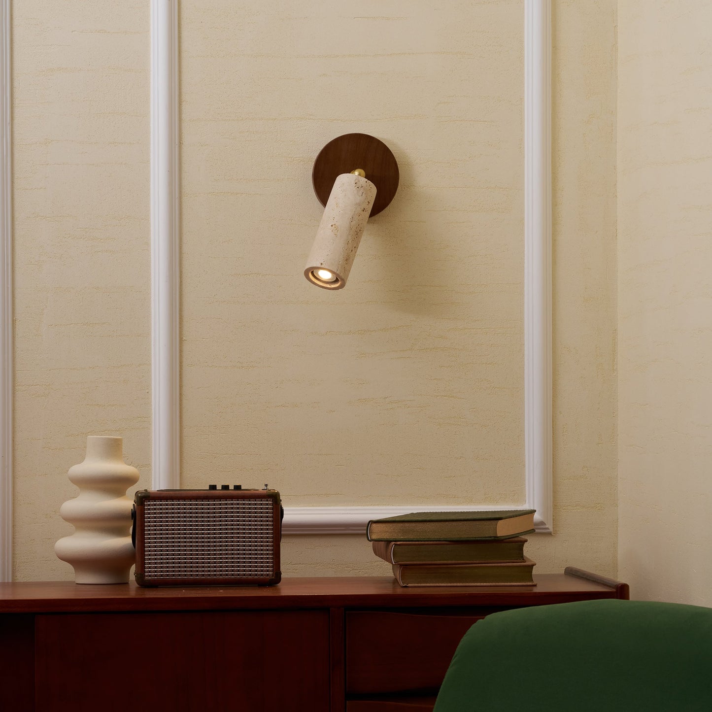 Travertine Mireille Wall Lamp - Pivoting Natural Stone Cylinder Spotlight | Adjustable E26/E27 Wall & Ceiling Light