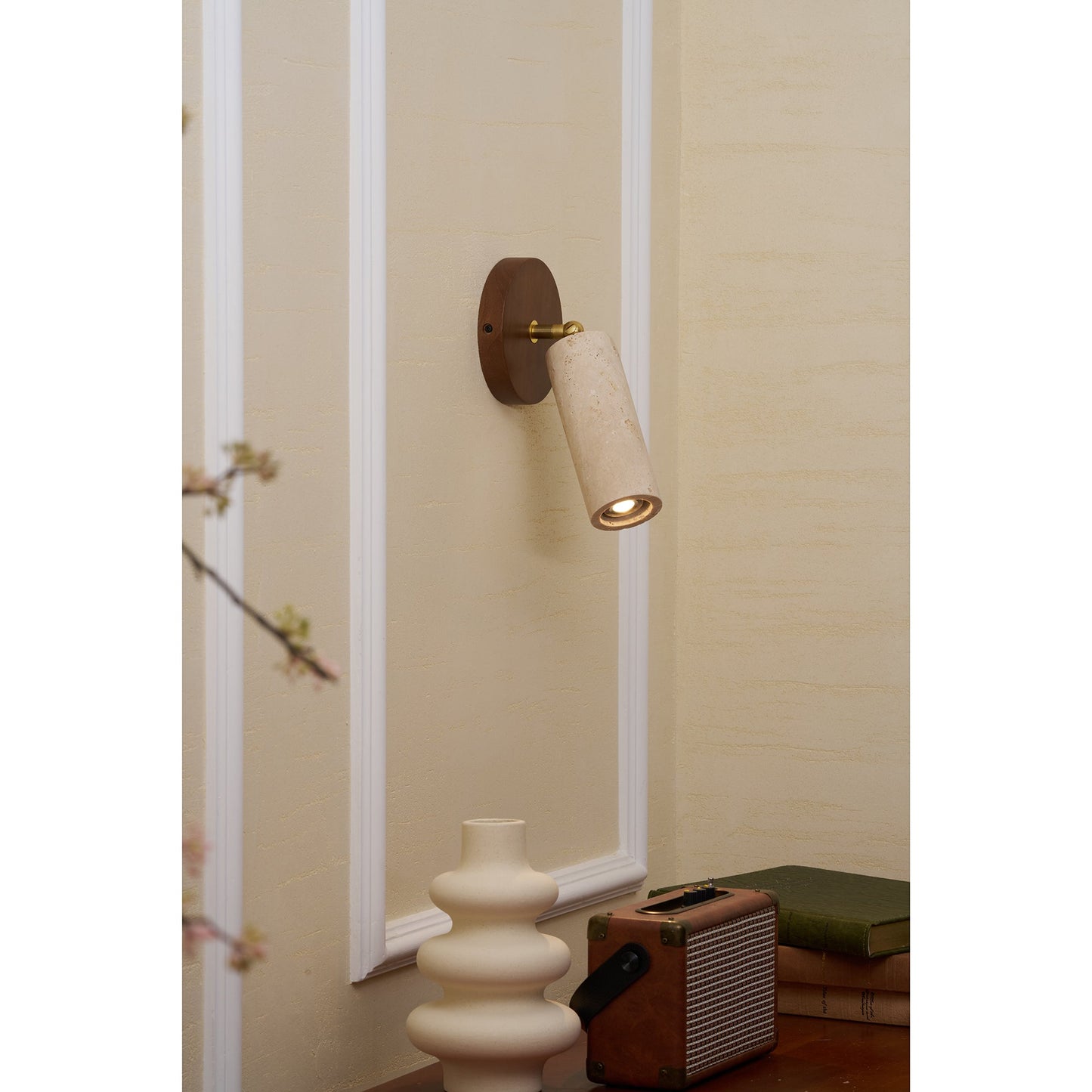 Travertine Mireille Wall Lamp - Pivoting Natural Stone Cylinder Spotlight | Adjustable E26/E27 Wall & Ceiling Light