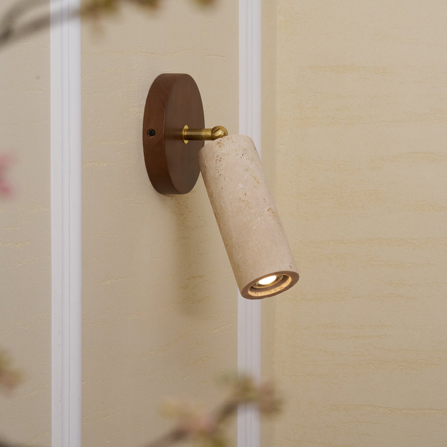 Travertine Mireille Wall Lamp - Pivoting Natural Stone Cylinder Spotlight | Adjustable E26/E27 Wall & Ceiling Light