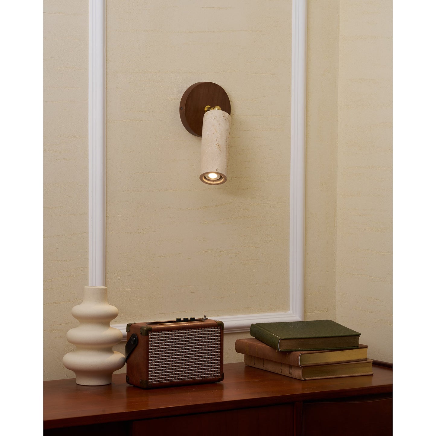 Travertine Mireille Wall Lamp - Pivoting Natural Stone Cylinder Spotlight | Adjustable E26/E27 Wall & Ceiling Light