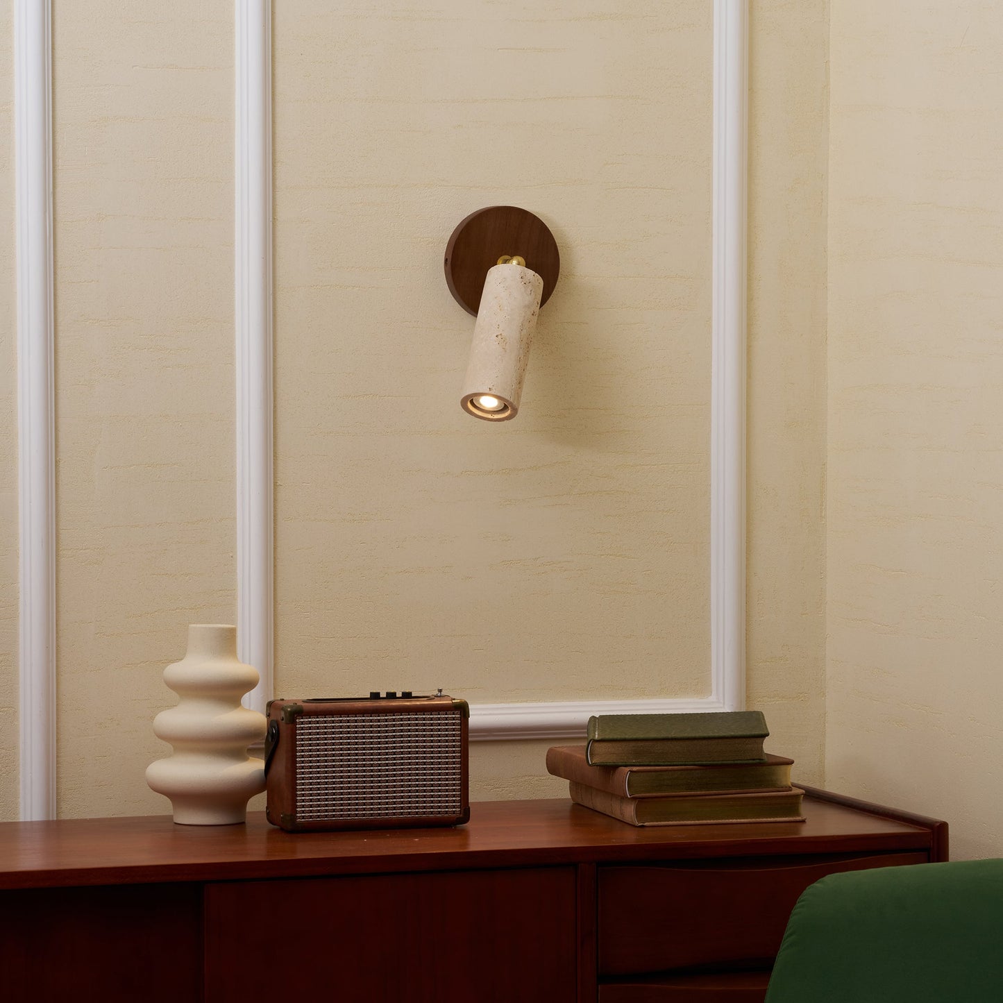 Travertine Mireille Wall Lamp - Pivoting Natural Stone Cylinder Spotlight | Adjustable E26/E27 Wall & Ceiling Light