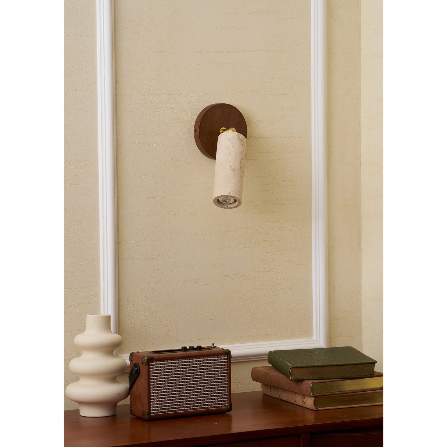 Travertine Mireille Wall Lamp - Pivoting Natural Stone Cylinder Spotlight | Adjustable E26/E27 Wall & Ceiling Light
