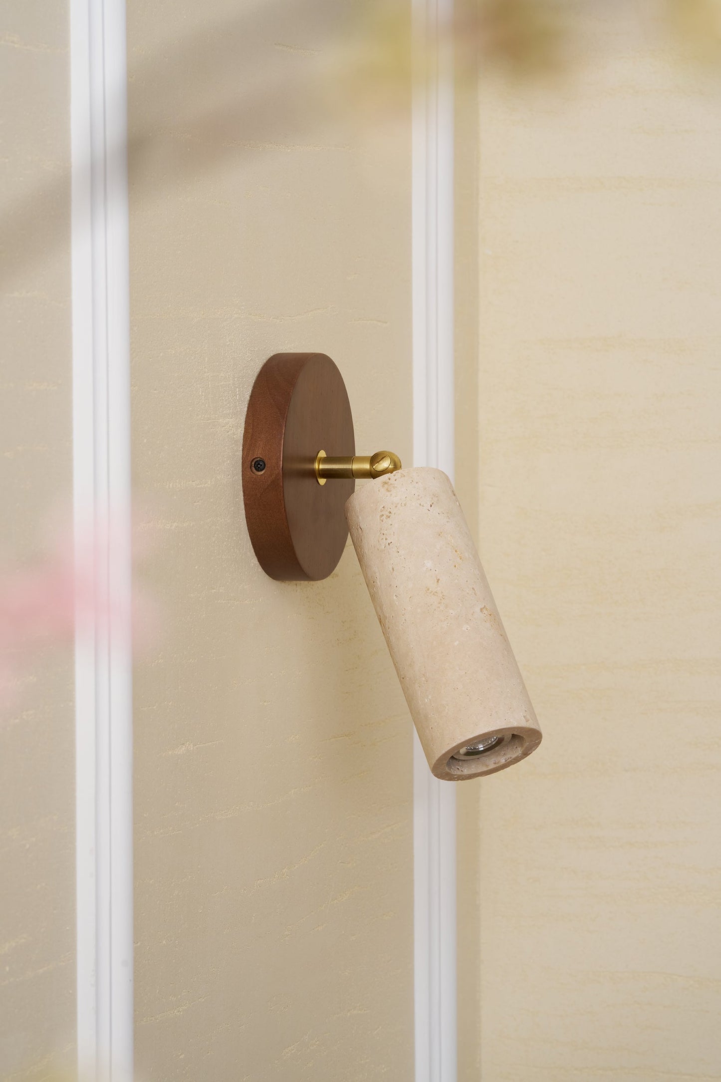 Travertine Mireille Wall Lamp - Pivoting Natural Stone Cylinder Spotlight | Adjustable E26/E27 Wall & Ceiling Light