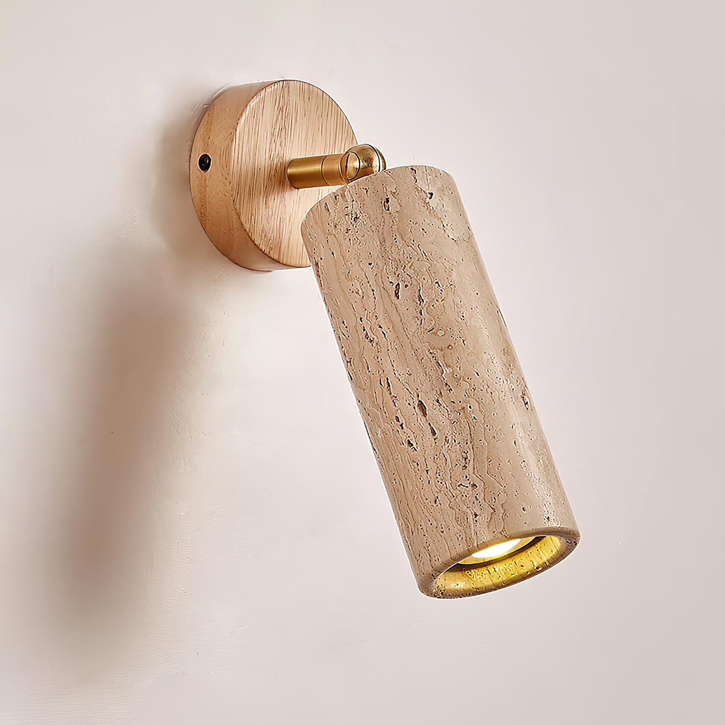 Travertine Mireille Wall Lamp - Pivoting Natural Stone Cylinder Spotlight | Adjustable E26/E27 Wall & Ceiling Light