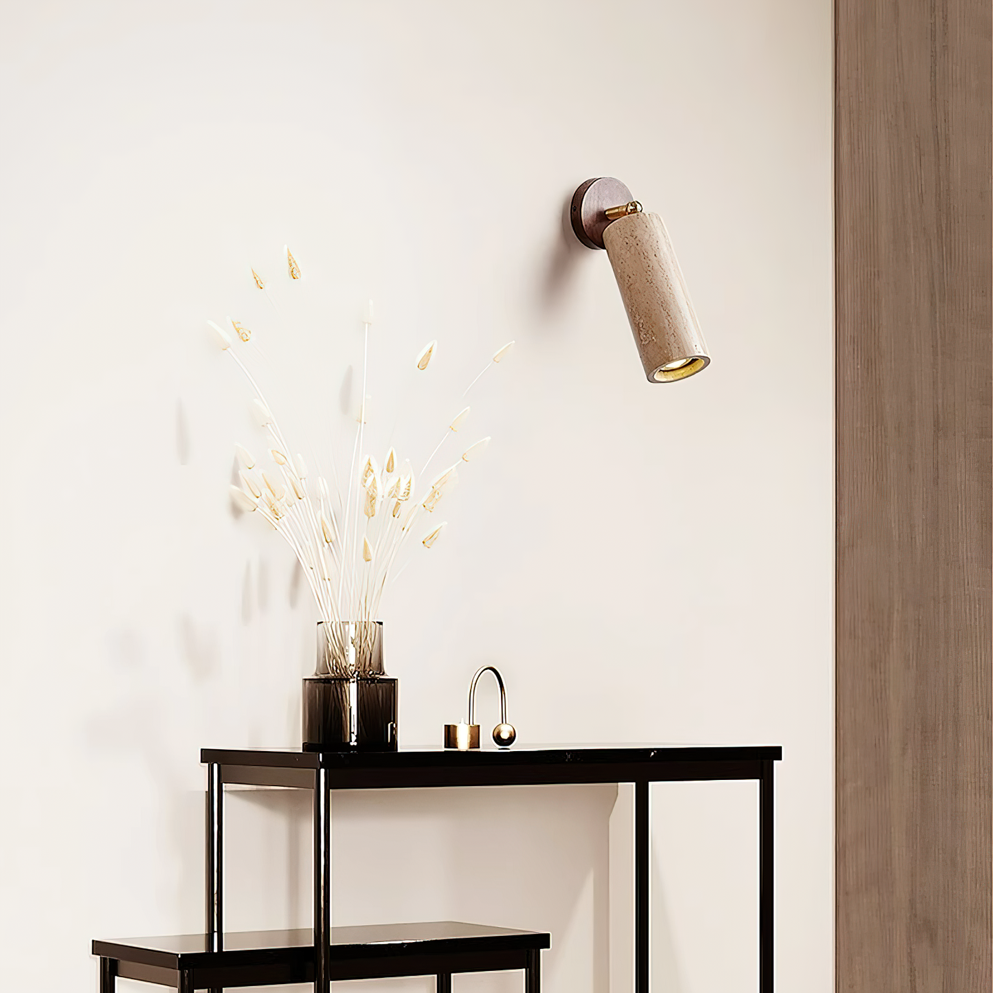 Travertine Mireille Wall Lamp - Pivoting Natural Stone Cylinder Spotlight | Adjustable E26/E27 Wall & Ceiling Light