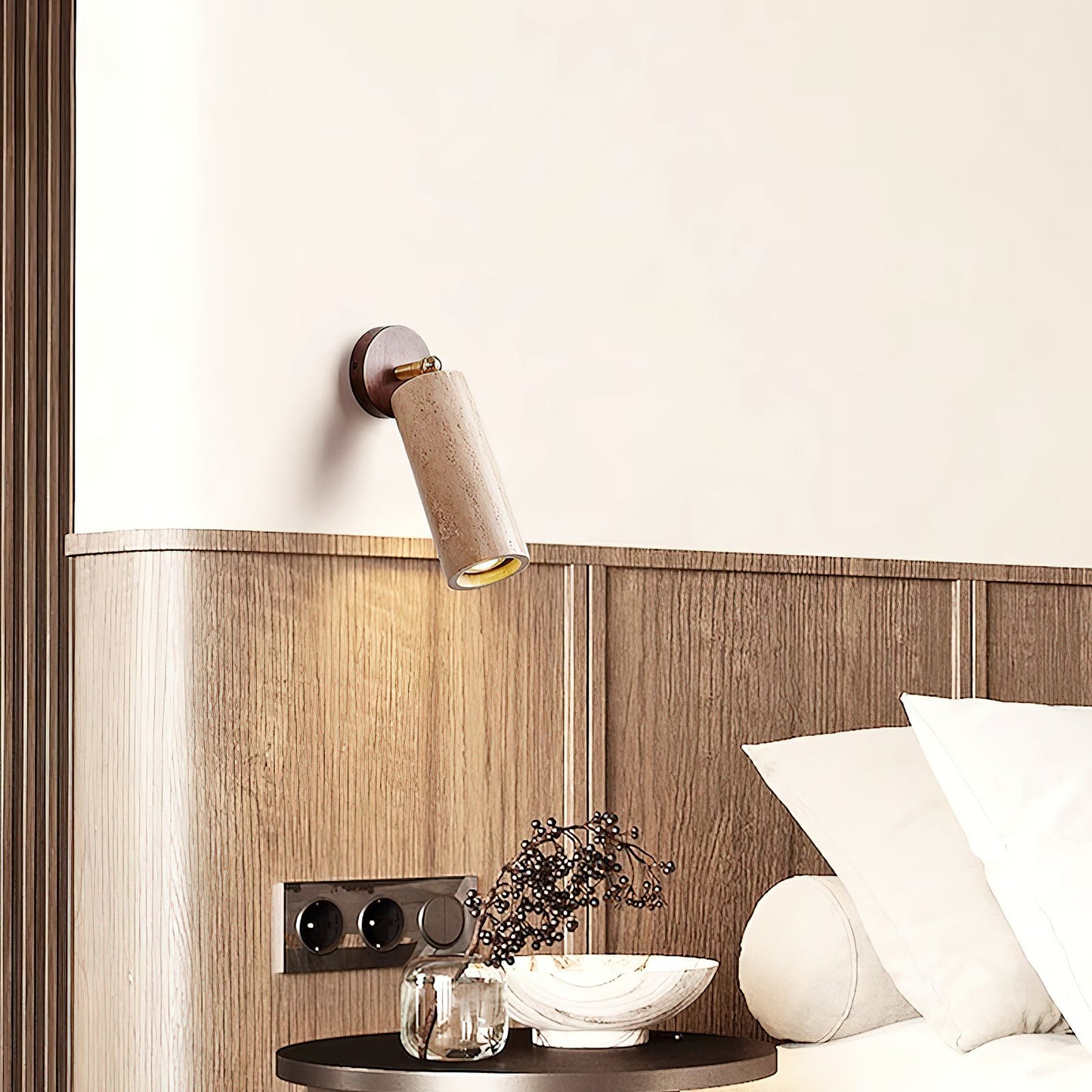 Travertine Mireille Wall Lamp - Pivoting Natural Stone Cylinder Spotlight | Adjustable E26/E27 Wall & Ceiling Light