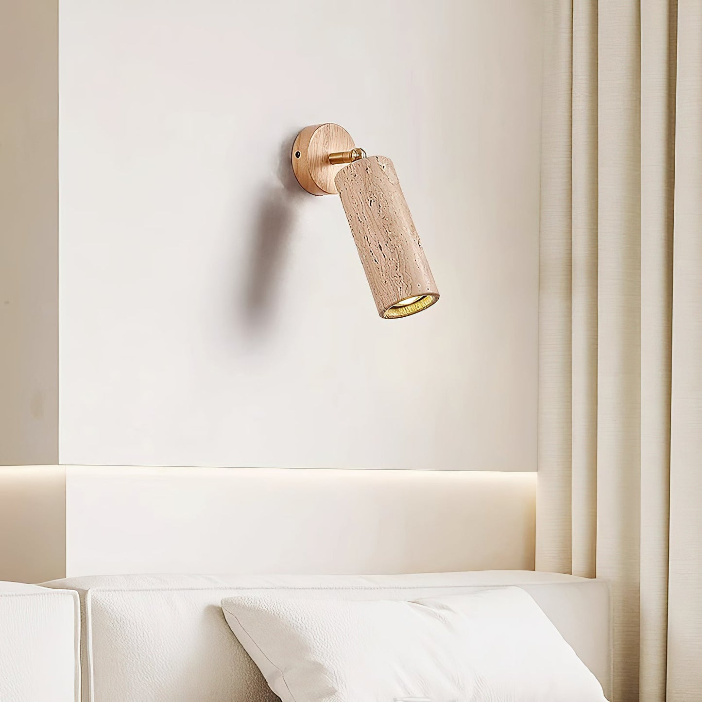 Travertine Mireille Wall Lamp - Pivoting Natural Stone Cylinder Spotlight | Adjustable E26/E27 Wall & Ceiling Light