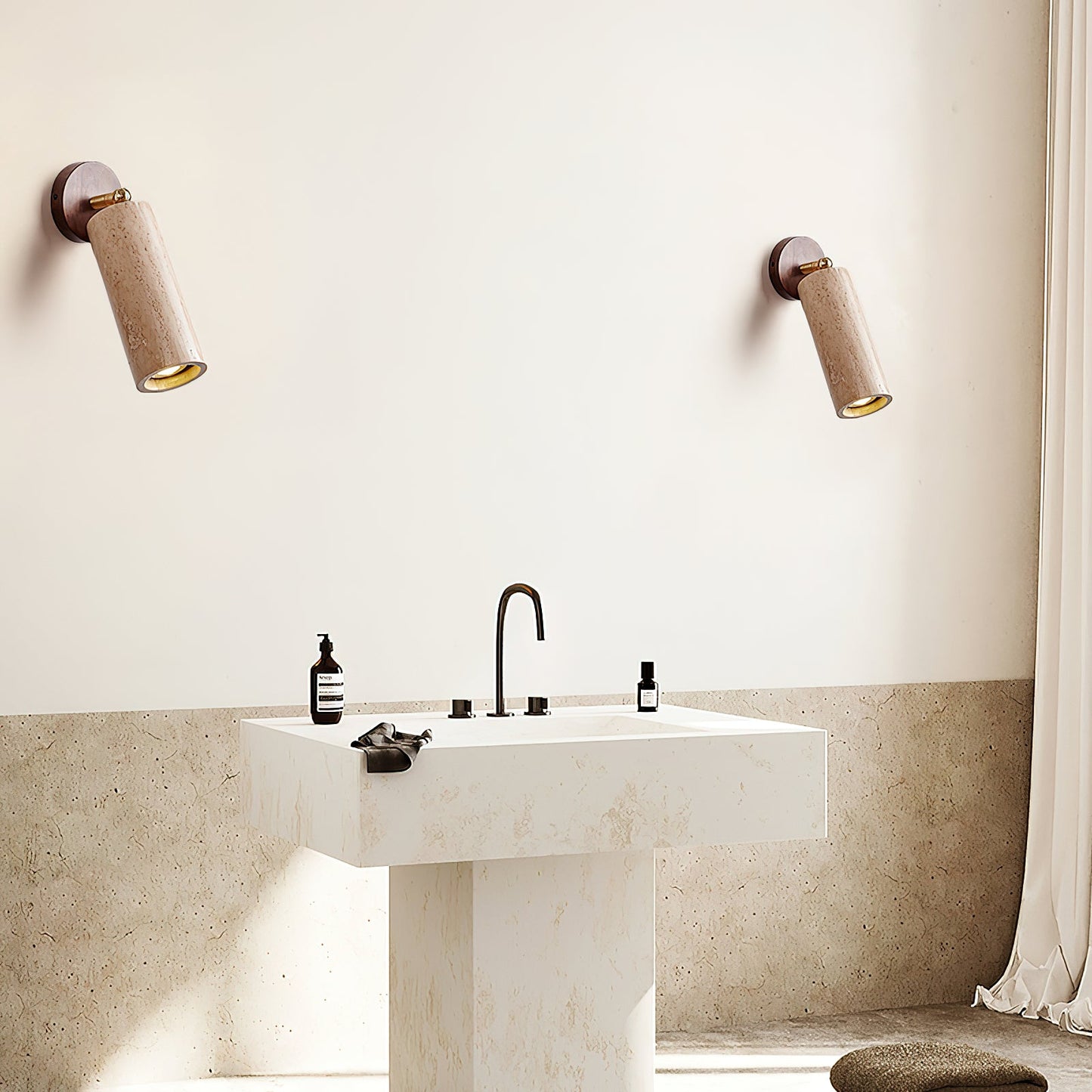 Travertine Mireille Wall Lamp - Pivoting Natural Stone Cylinder Spotlight | Adjustable E26/E27 Wall & Ceiling Light