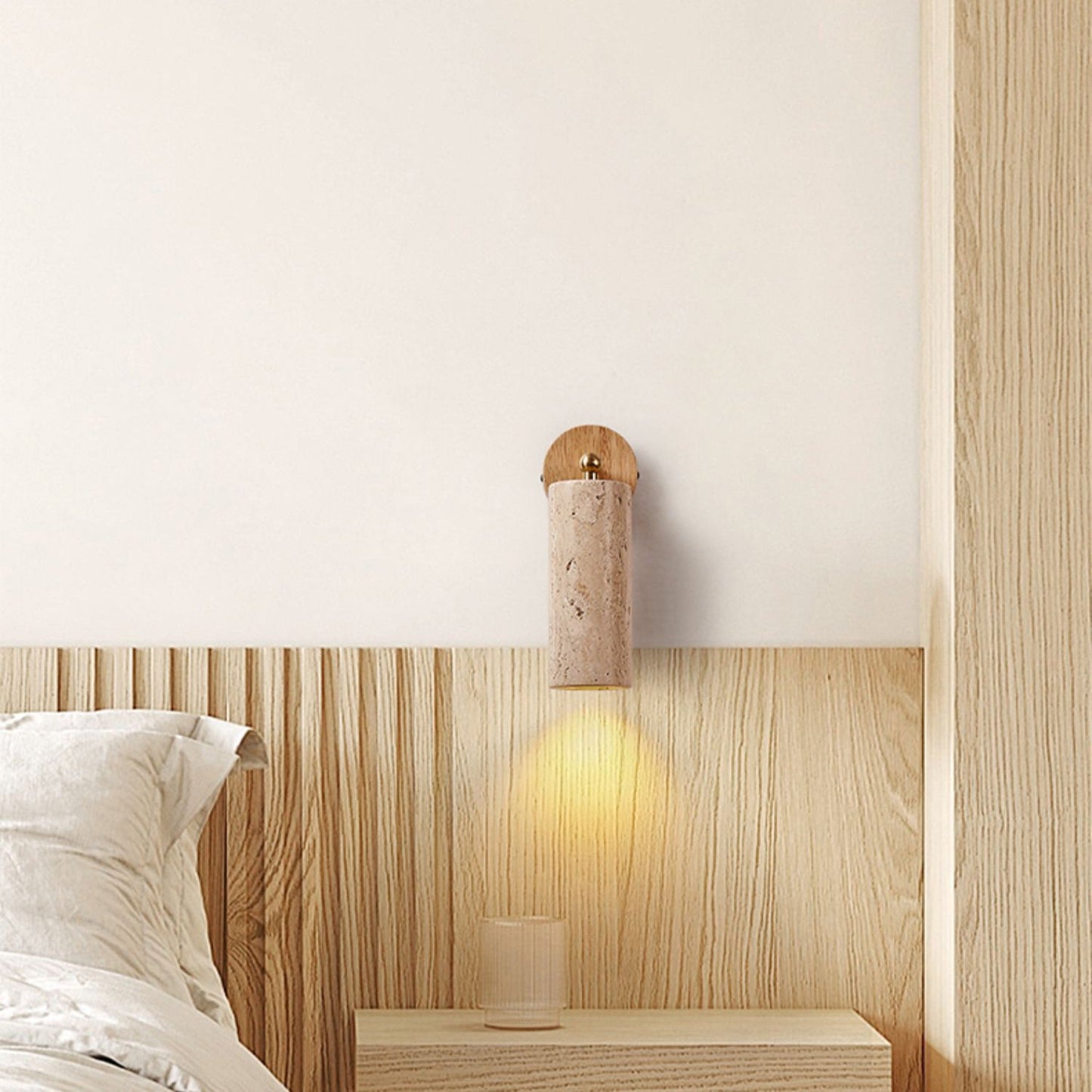 Travertine Mireille Wall Lamp - Pivoting Natural Stone Cylinder Spotlight | Adjustable E26/E27 Wall & Ceiling Light