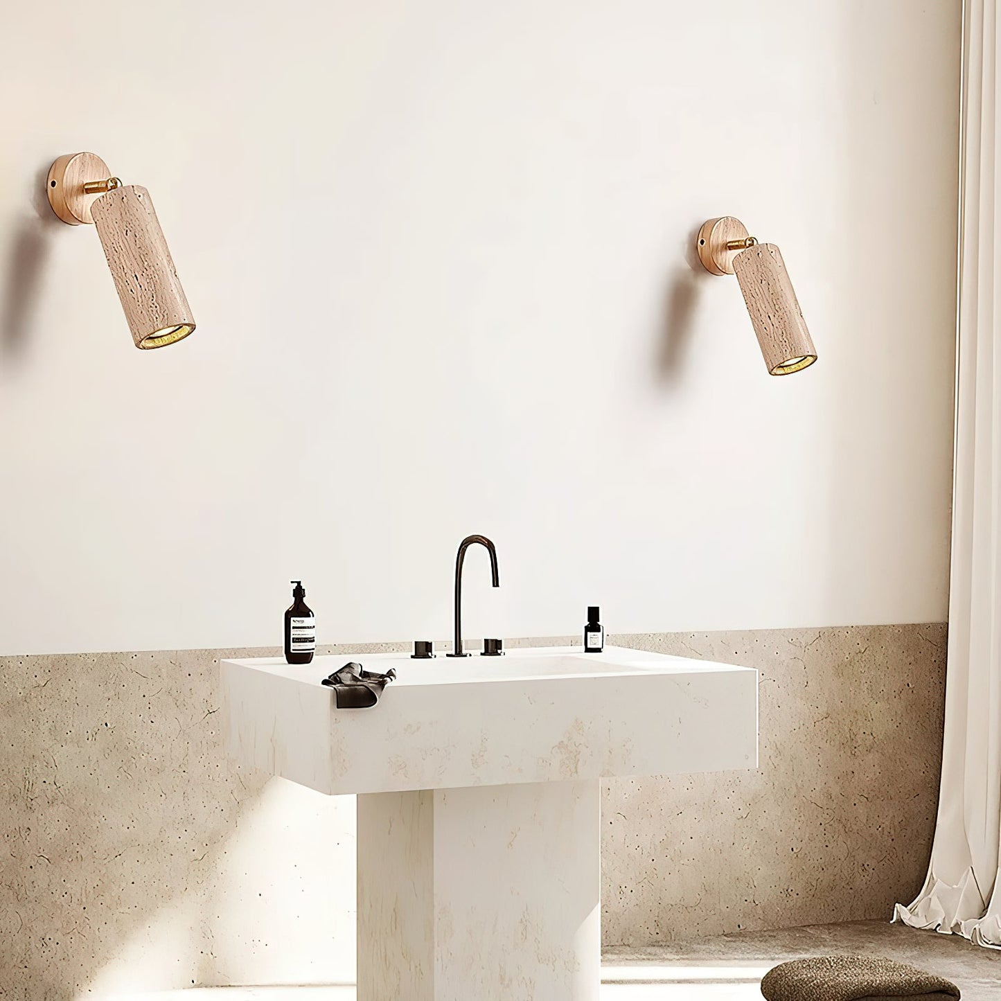 Travertine Mireille Wall Lamp - Pivoting Natural Stone Cylinder Spotlight | Adjustable E26/E27 Wall & Ceiling Light