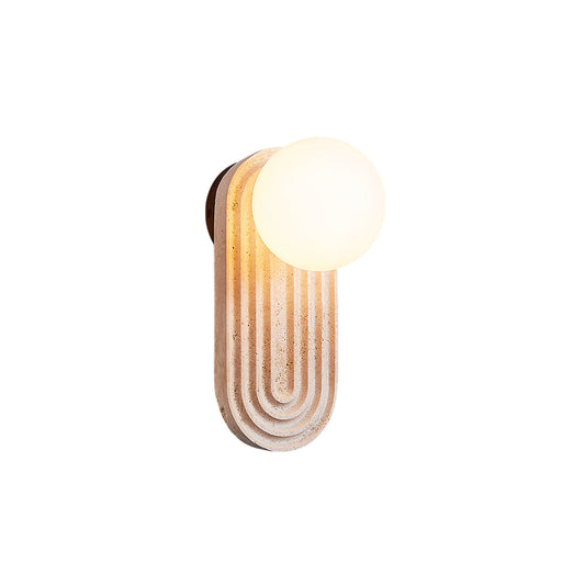 Trent Travertine Wall Lamp - Natural Beige Stone & Glass Globe Sconce | Modern Minimalist G9 Wall Light