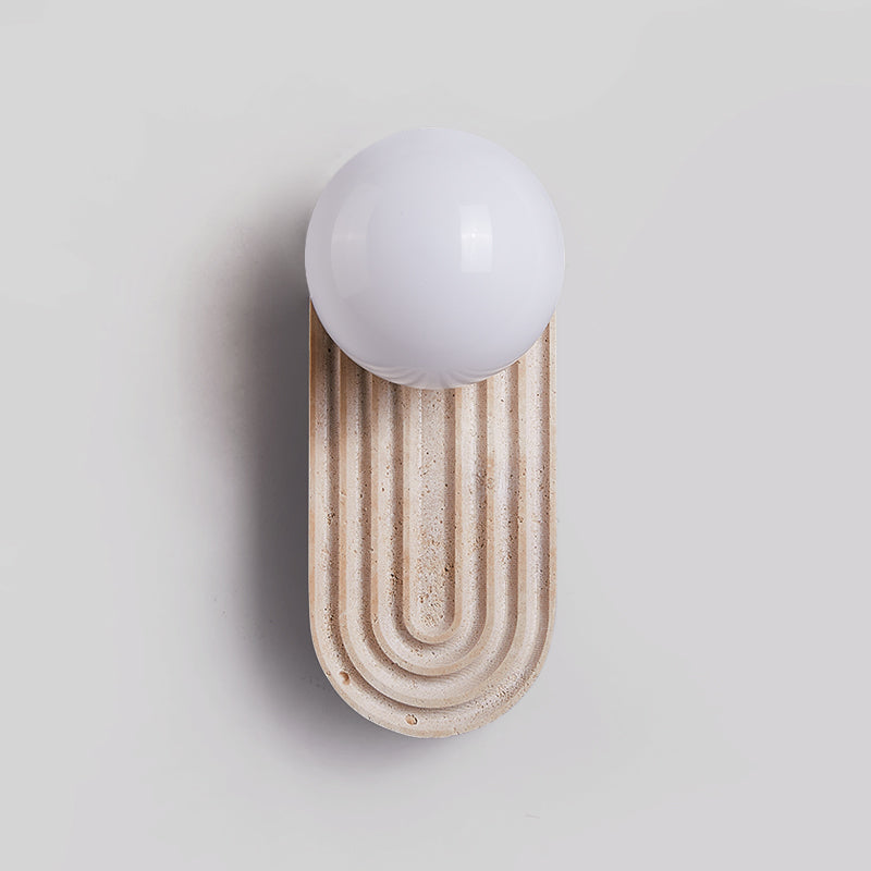 Trent Travertine Wall Lamp - Natural Beige Stone & Glass Globe Sconce | Modern Minimalist G9 Wall Light