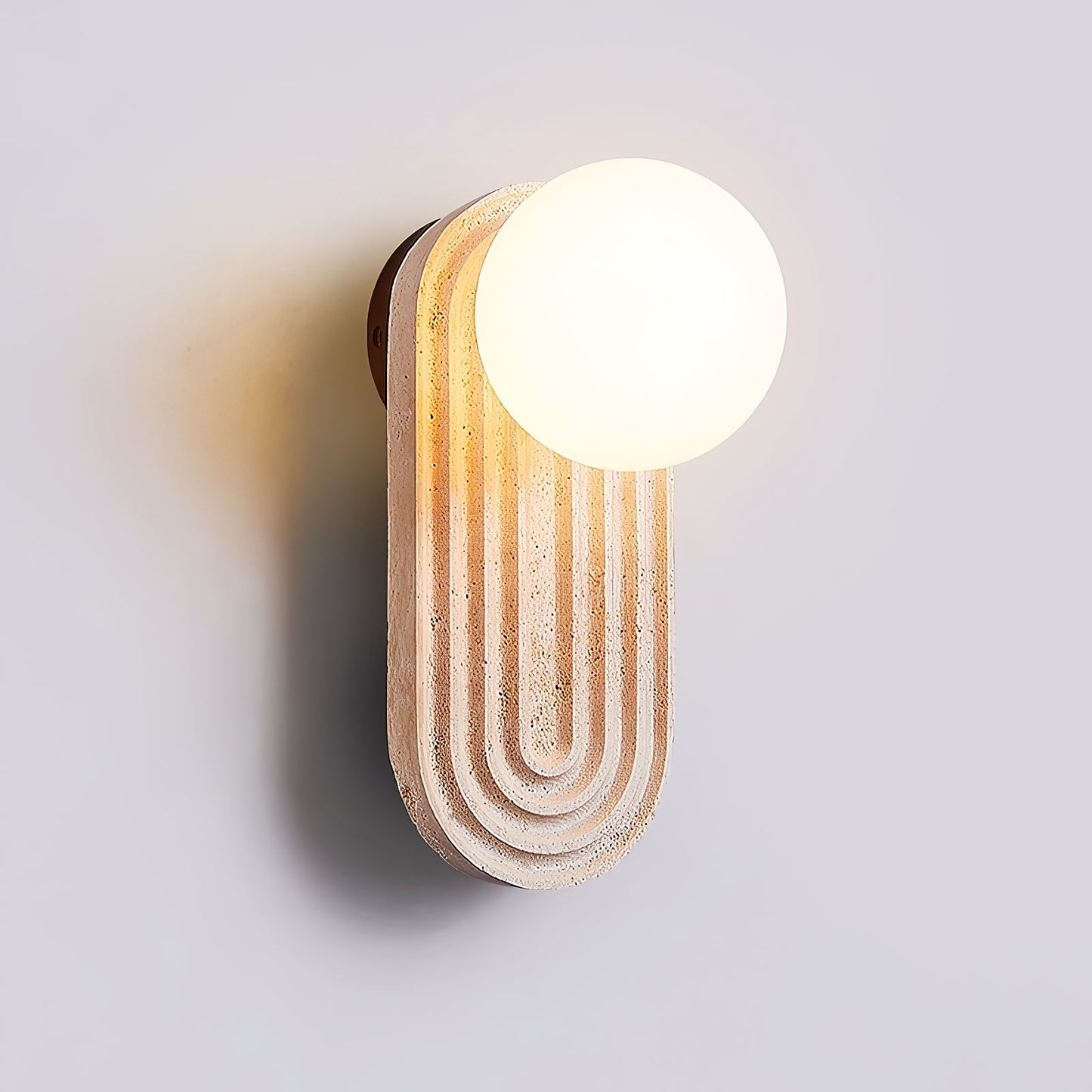Trent Travertine Wall Lamp - Natural Beige Stone & Glass Globe Sconce | Modern Minimalist G9 Wall Light