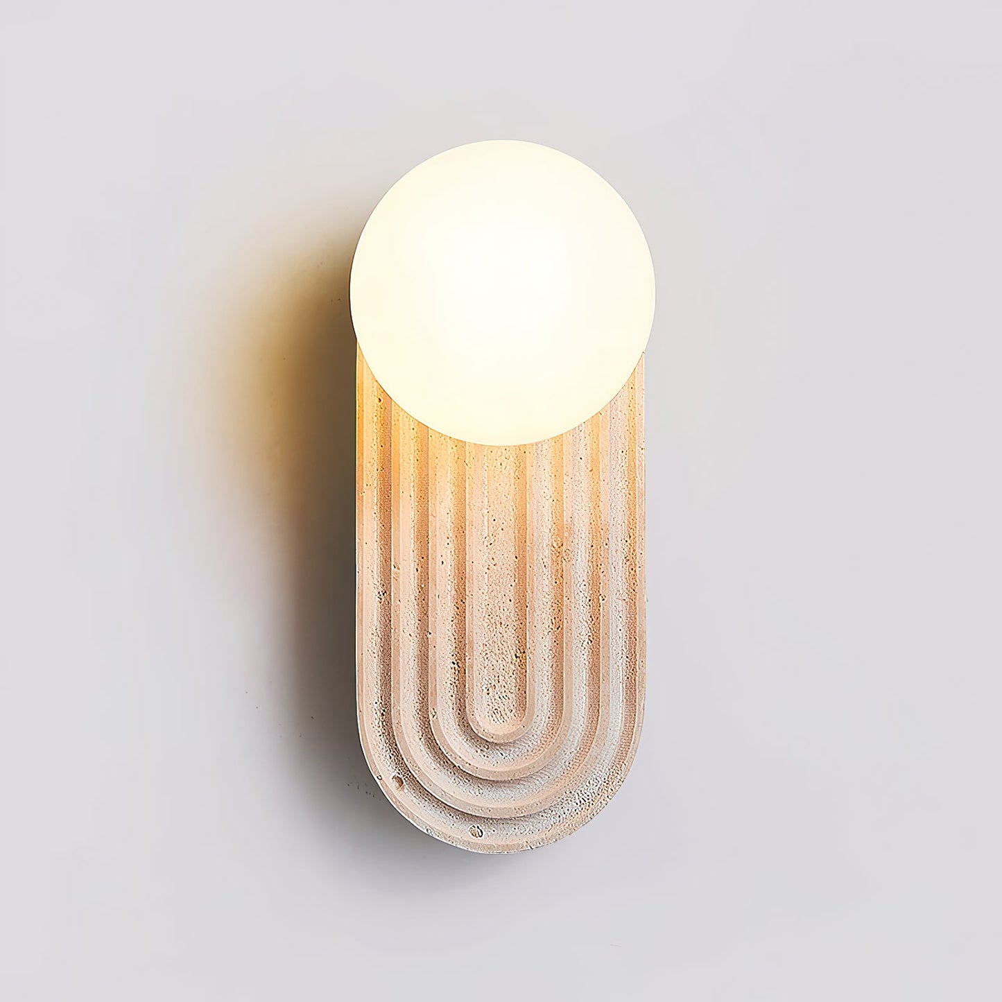 Trent Travertine Wall Lamp - Natural Beige Stone & Glass Globe Sconce | Modern Minimalist G9 Wall Light
