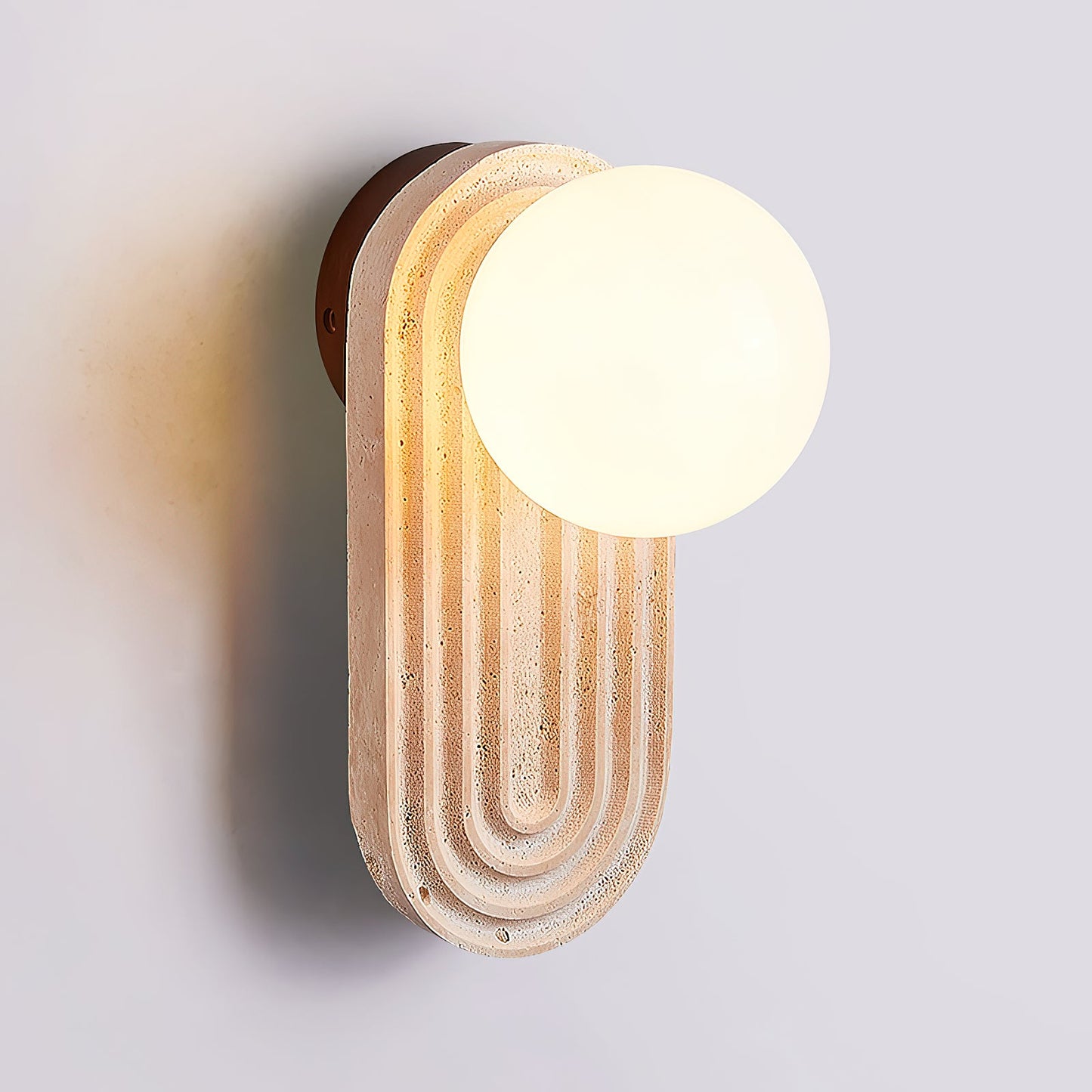 Trent Travertine Wall Lamp - Natural Beige Stone & Glass Globe Sconce | Modern Minimalist G9 Wall Light