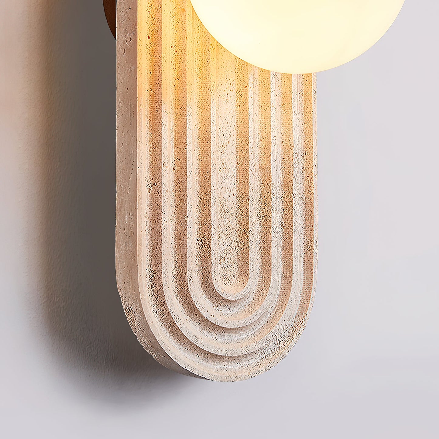 Trent Travertine Wall Lamp - Natural Beige Stone & Glass Globe Sconce | Modern Minimalist G9 Wall Light