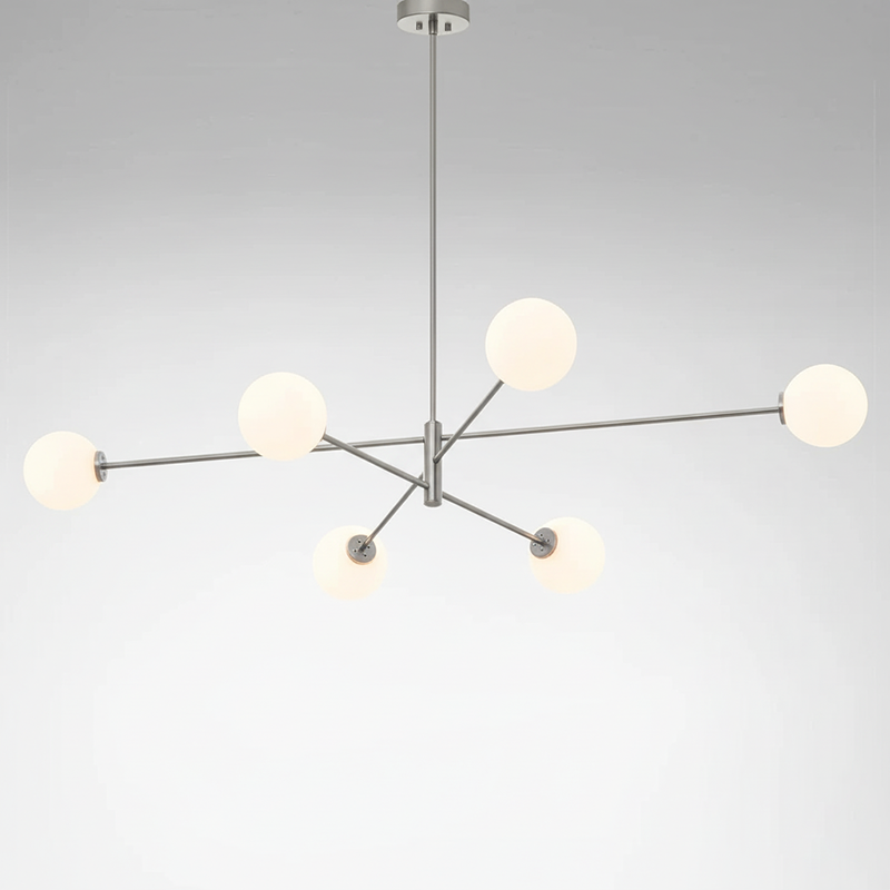 Trevi Chandelier - Solid Brass & Matte White Glass Globe Pendant Light | Modern Architectural Branching Chandelier