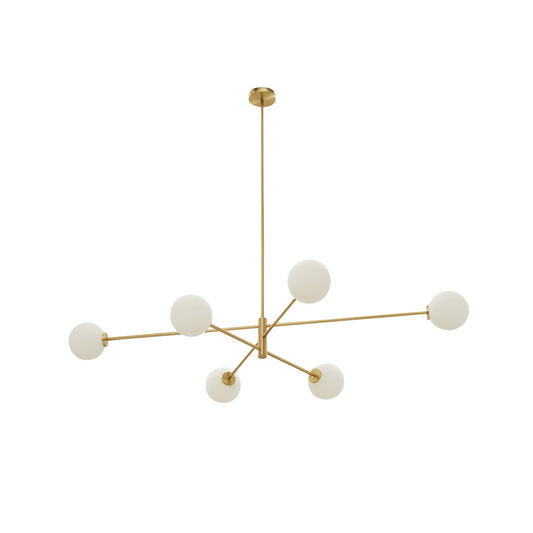 Trevi Chandelier - Solid Brass & Matte White Glass Globe Pendant Light | Modern Architectural Branching Chandelier