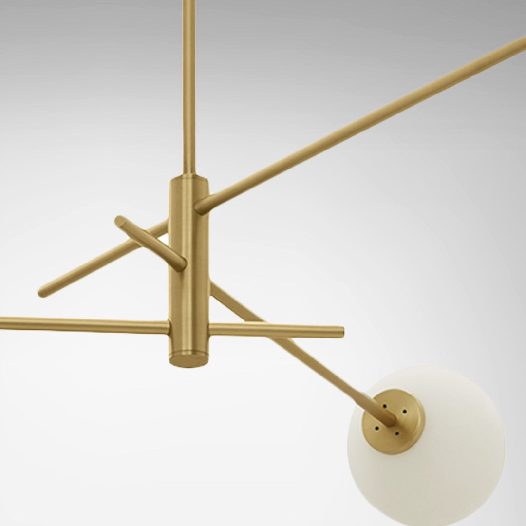 Trevi Chandelier - Solid Brass & Matte White Glass Globe Pendant Light | Modern Architectural Branching Chandelier