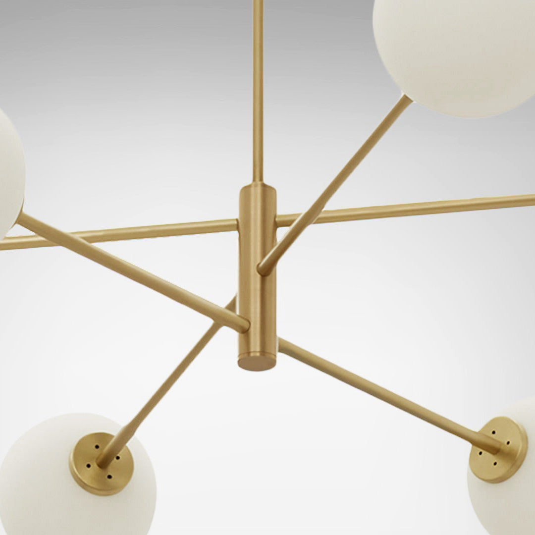 Trevi Chandelier - Solid Brass & Matte White Glass Globe Pendant Light | Modern Architectural Branching Chandelier