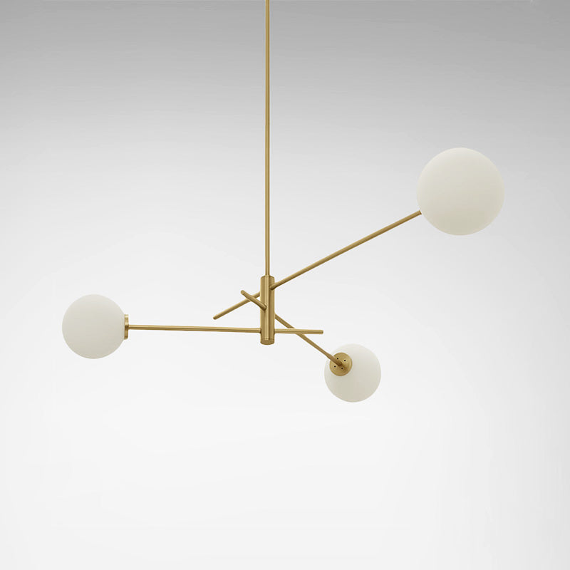 Trevi Chandelier - Solid Brass & Matte White Glass Globe Pendant Light | Modern Architectural Branching Chandelier