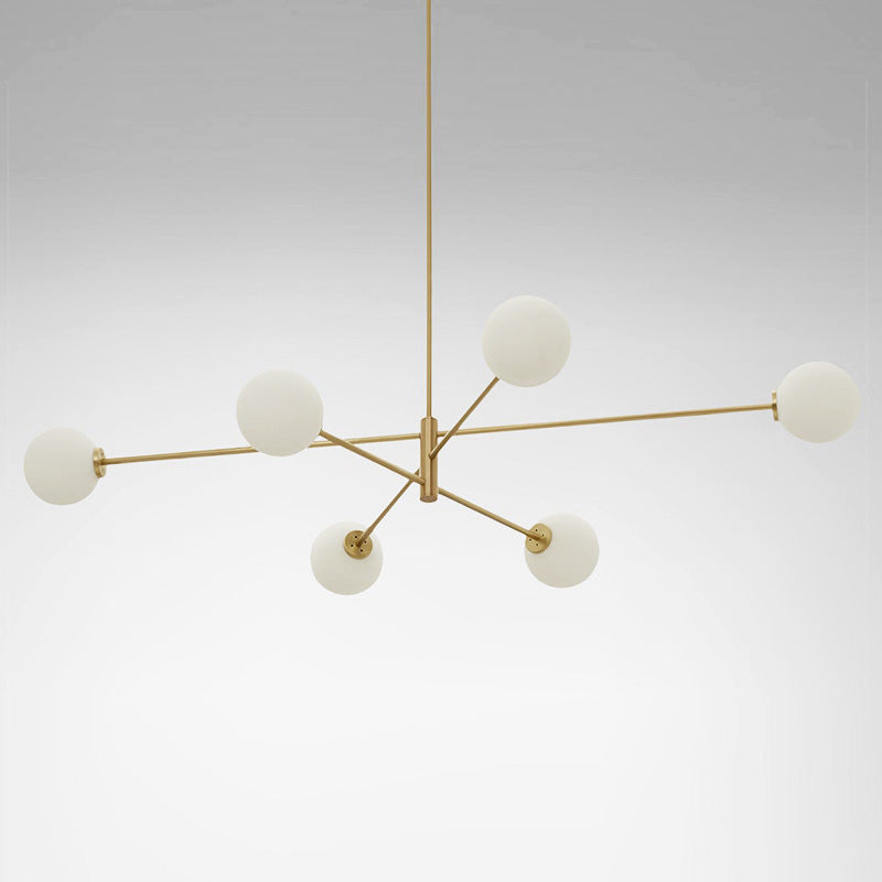 Trevi Chandelier - Solid Brass & Matte White Glass Globe Pendant Light | Modern Architectural Branching Chandelier