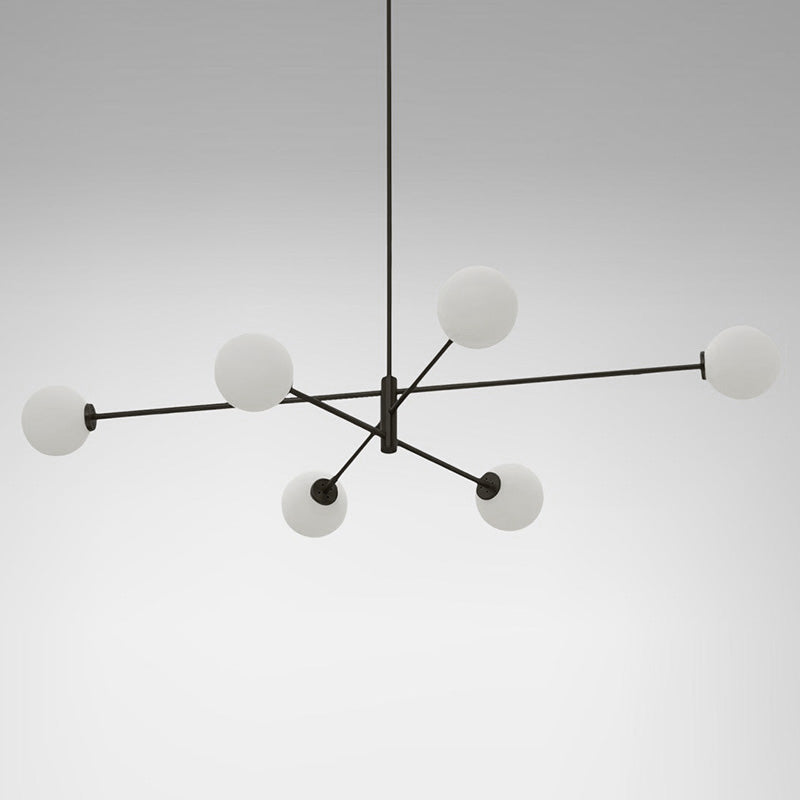 Trevi Chandelier - Solid Brass & Matte White Glass Globe Pendant Light | Modern Architectural Branching Chandelier