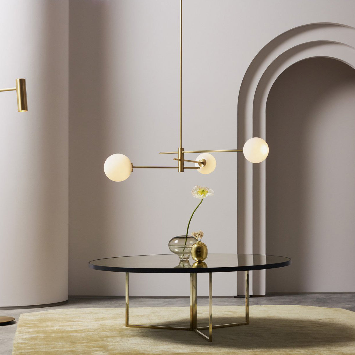 Trevi Chandelier - Solid Brass & Matte White Glass Globe Pendant Light | Modern Architectural Branching Chandelier