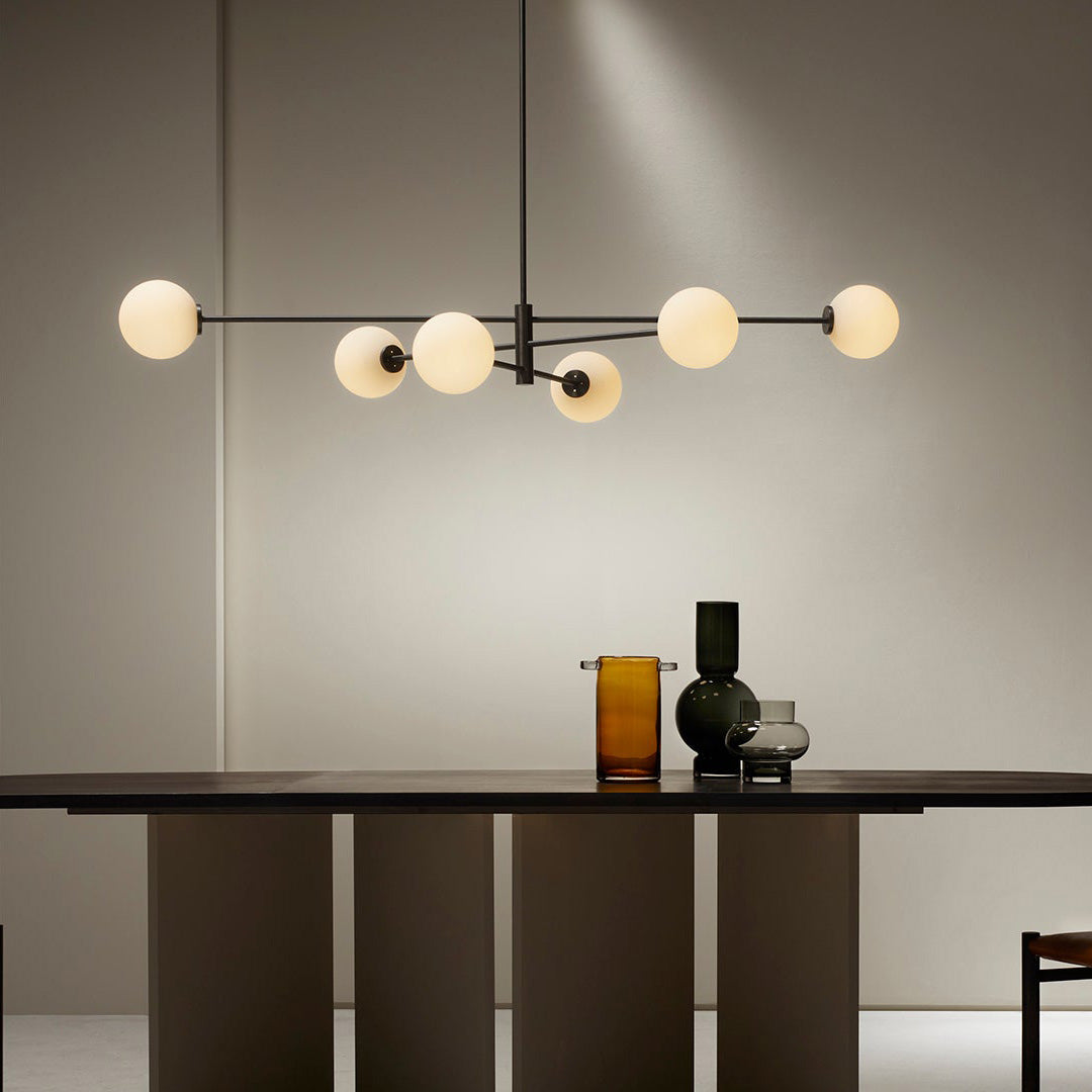 Trevi Chandelier - Solid Brass & Matte White Glass Globe Pendant Light | Modern Architectural Branching Chandelier