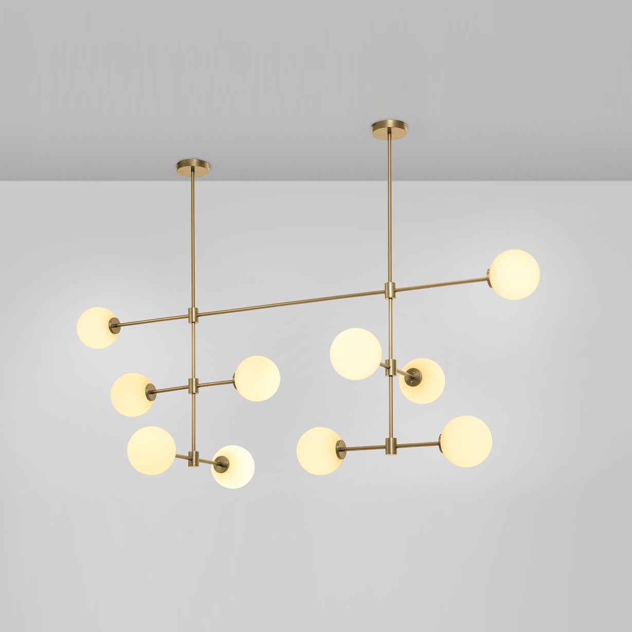 Trevi Multi Chandelier - Multi-Tiered Brass & Glass Globe Pendant Light | Modern Linear Grid Chandelier