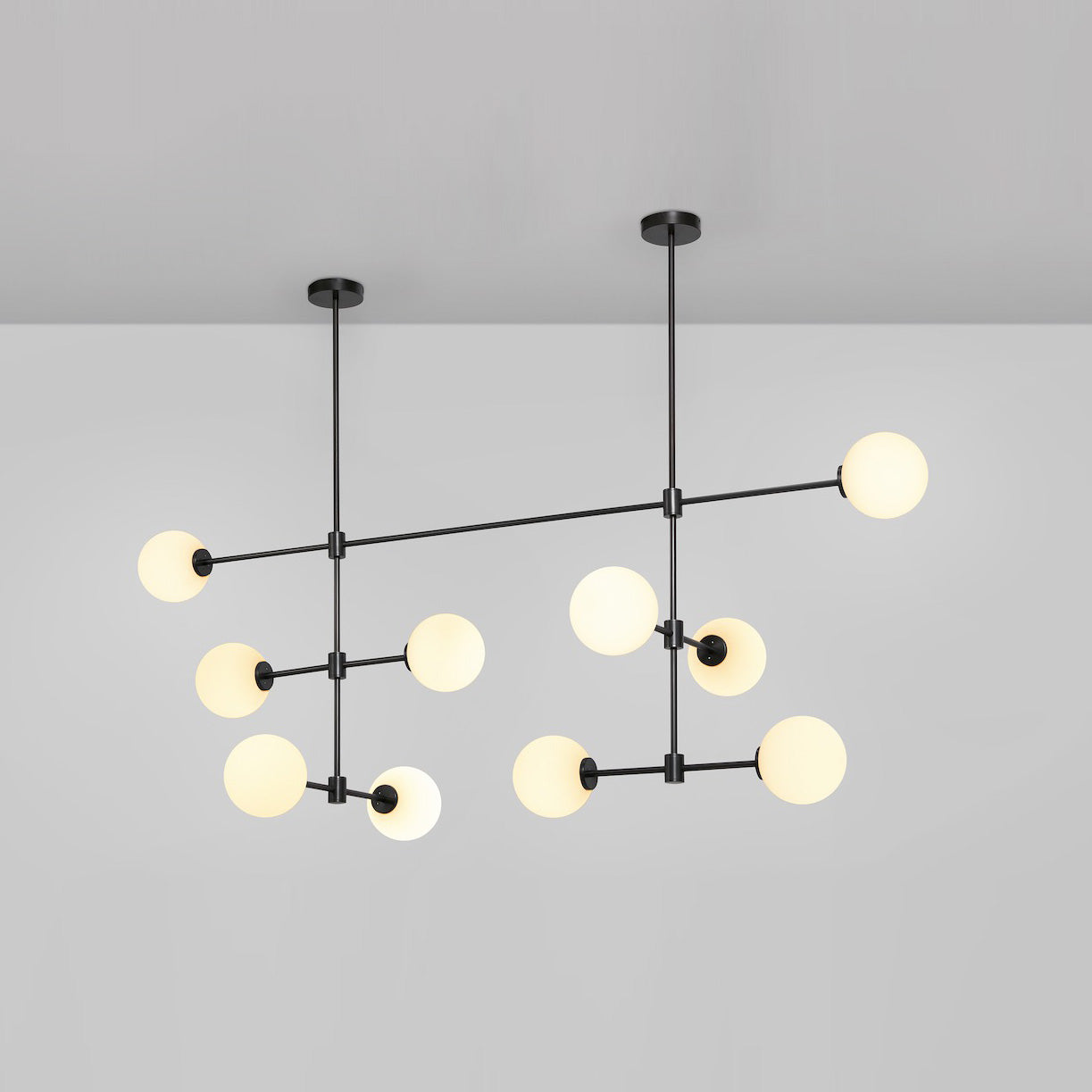 Trevi Multi Chandelier - Multi-Tiered Brass & Glass Globe Pendant Light | Modern Linear Grid Chandelier