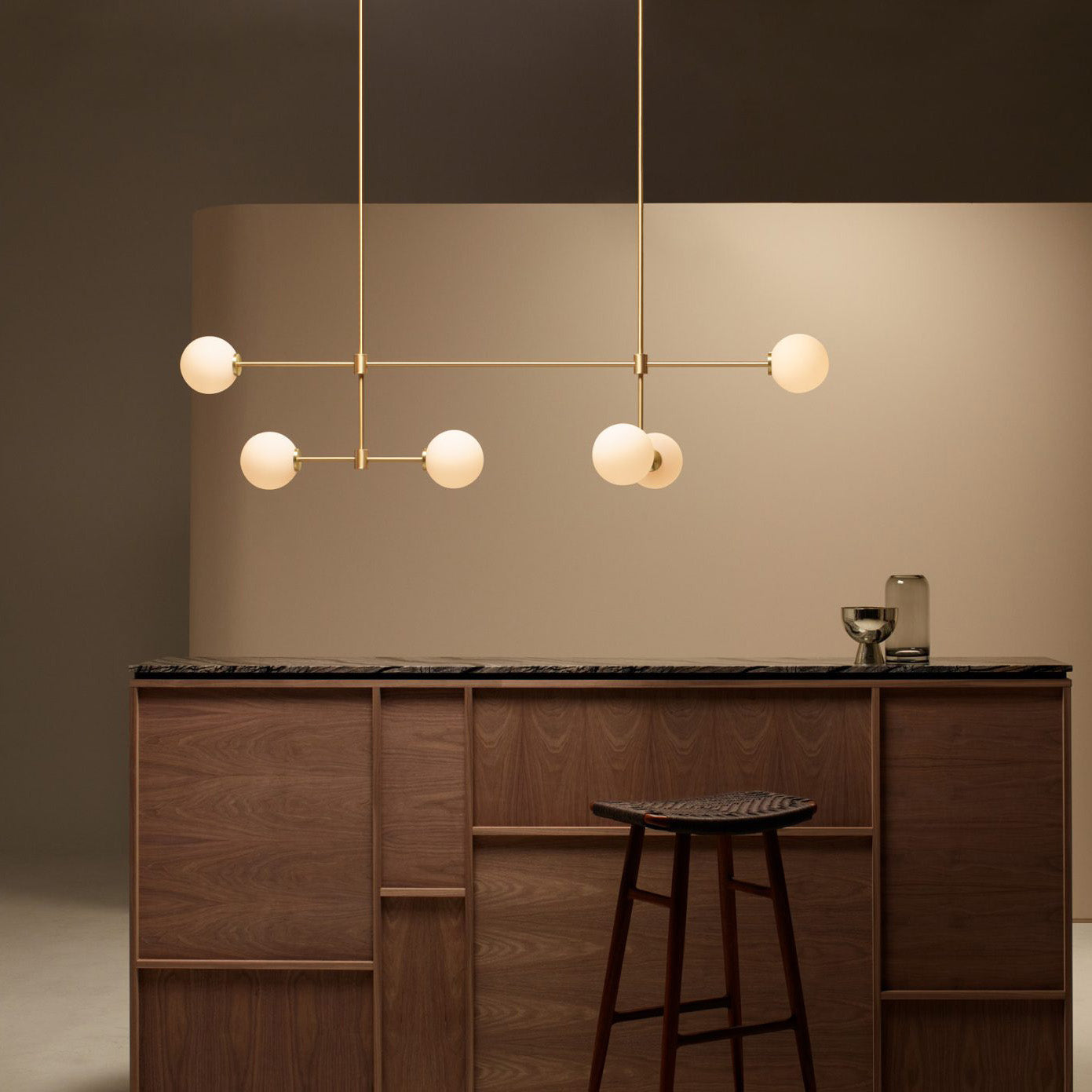 Trevi Multi Chandelier - Multi-Tiered Brass & Glass Globe Pendant Light | Modern Linear Grid Chandelier